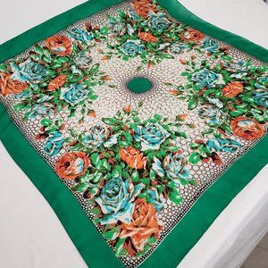 Vintage 1950s/1960s Silk Scarf-Flowers-Roses-Great Print & Color
